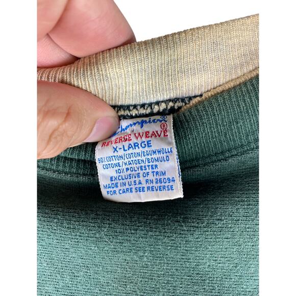 Vtg 90s Mens XL Champion Reverse Weave Forest Green Spellout Crewneck Sweatshirt - Picture 4 of 7